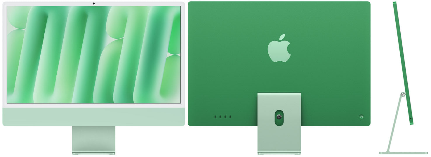iMac 24 pouces M4 Vert vues face dos et profil